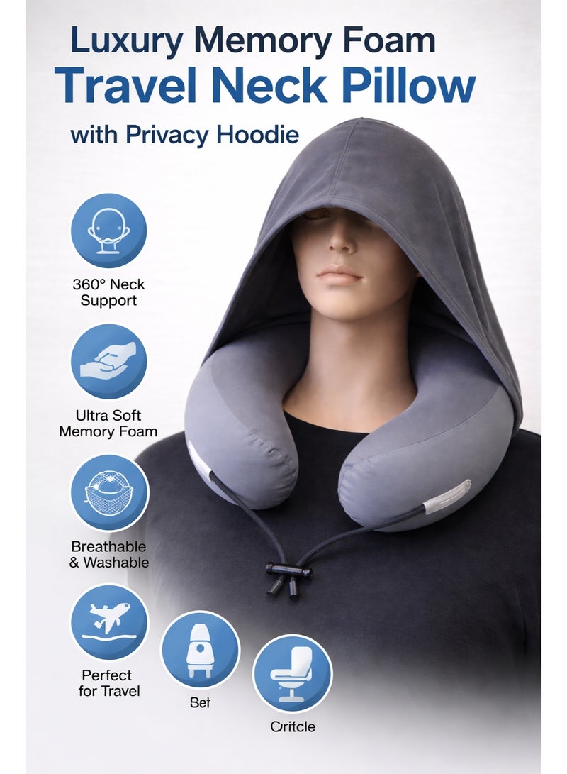 F.A.M.S Luxury Memory Foam Travel Neck Pillow with Privacy Hoodie – 360° Ergonomic Neck Support, Breathable & Machine Washable Cover for Flights, Car & Office - Image 4